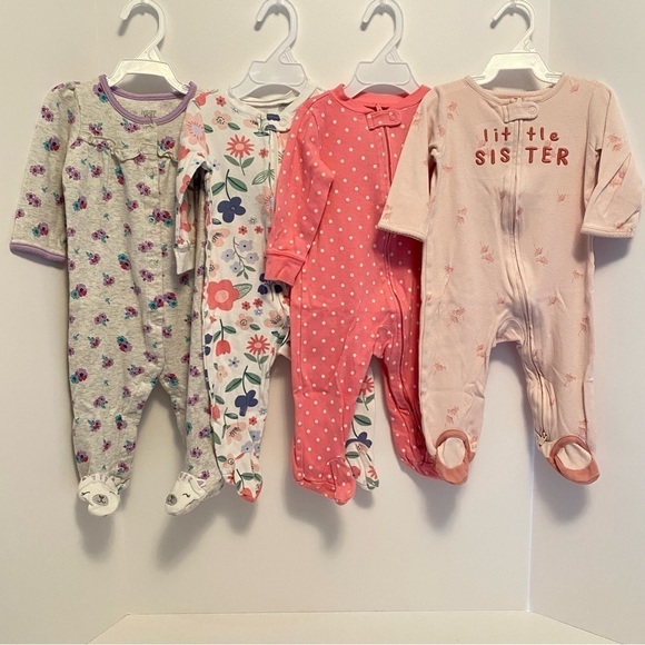 Carter's Baby Girl Infant Cotton Footie PJs 4 Pairs Size 9 Months - Picture 1 of 11